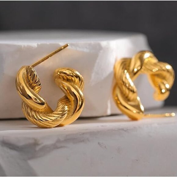 Waterproof Gold Earrings Tarnish Free 18k Gold PVD Plated - Meivim Avee Earrings - Picture 5 of 5